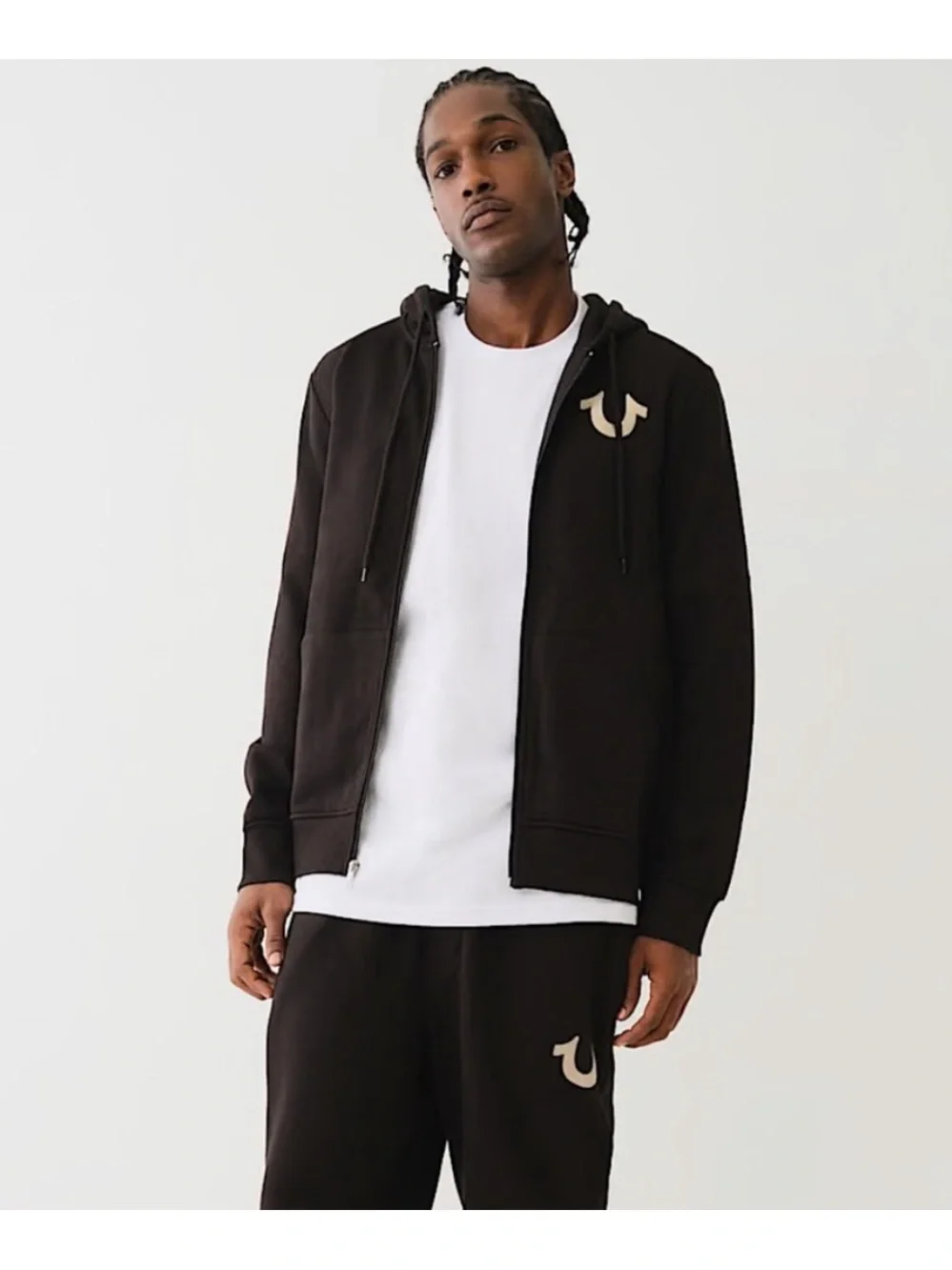 True Religion Men’s City Buddha Black Zip Hoodie with Metallic Logo. Size Small